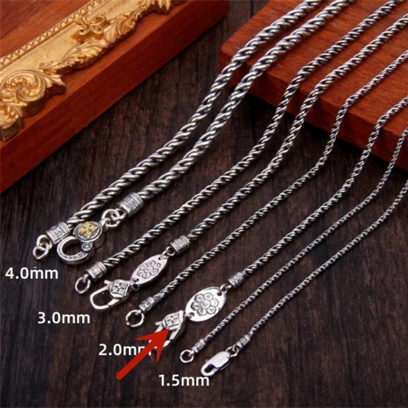 BOCAI S925 Sterling Silver Necklace for Men Women New Vajra Pestle Six Syllable Mantra Weaven-Chain Pure Argentum Jewelry