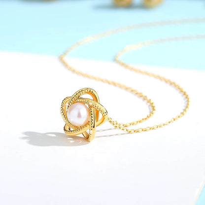 18K Yellow Gold Necklace Lucky Stars Pendant Freshwater Pearl Pure AU750 Fine Jewelry for Women Dropshipping