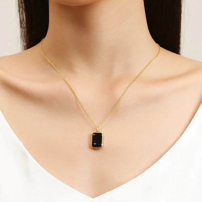 18K Gold Onyx Pendant Square Shape Pendant for Women Necklaces Au750 Jewelry with Certificate Top Quality 100% Genuine
