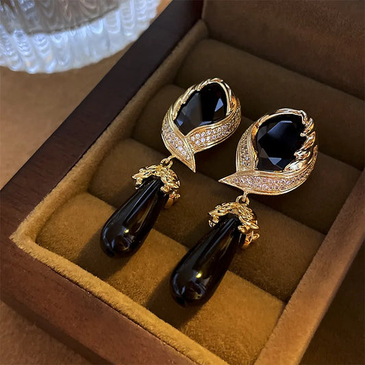 Bilincolor Fashion Retro Personalized Light Luxury Zircon Droplet Earrings