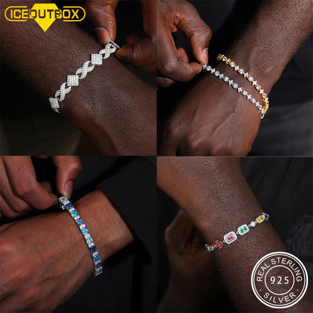 Original 925 Sterling Silver CZ Classic Tennis Bracelet for Women Men Engagement Wedding Charm Hip Hop Iced Out Jewelry Shining
