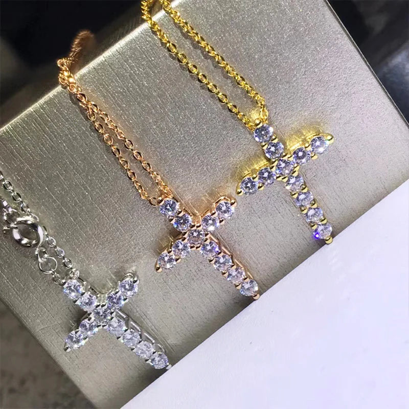 [Big Factory] Unisex Moissanite Diamond Cross Pendants For Women Original 925 Sterling Silver Yellow Men‘ s Diamond Chain Hiphop