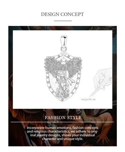 St Michael Pendant Eudora 925 Sterling Silver Archangel opal Amulet Necklace Religious Jewelry Gift for Men Women