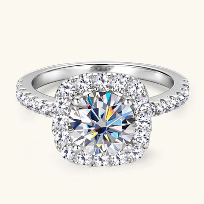 Anziw Real 2CT 8mm Round Moissanite Square Ring 925 Sterling Silver Luxury Brilliant Diamond Wedding Finger Rings Band For Women