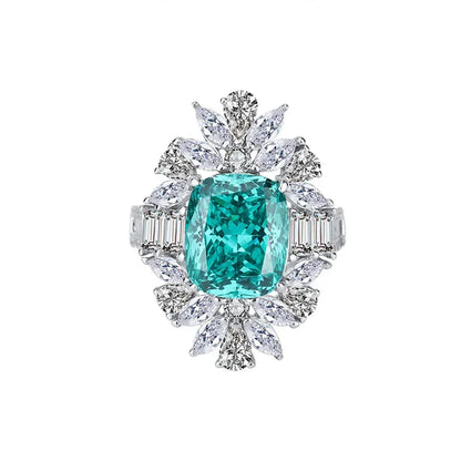 18K Gold Inlaid with PT950 Platinum Colored Gemstone Tourmaline Paraiba Mouth Jewelry Ring 10*12
