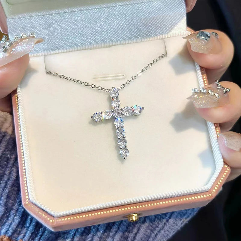 [Big Factory] Unisex Moissanite Diamond Cross Pendants For Women Original 925 Sterling Silver Yellow Men‘ s Diamond Chain Hiphop