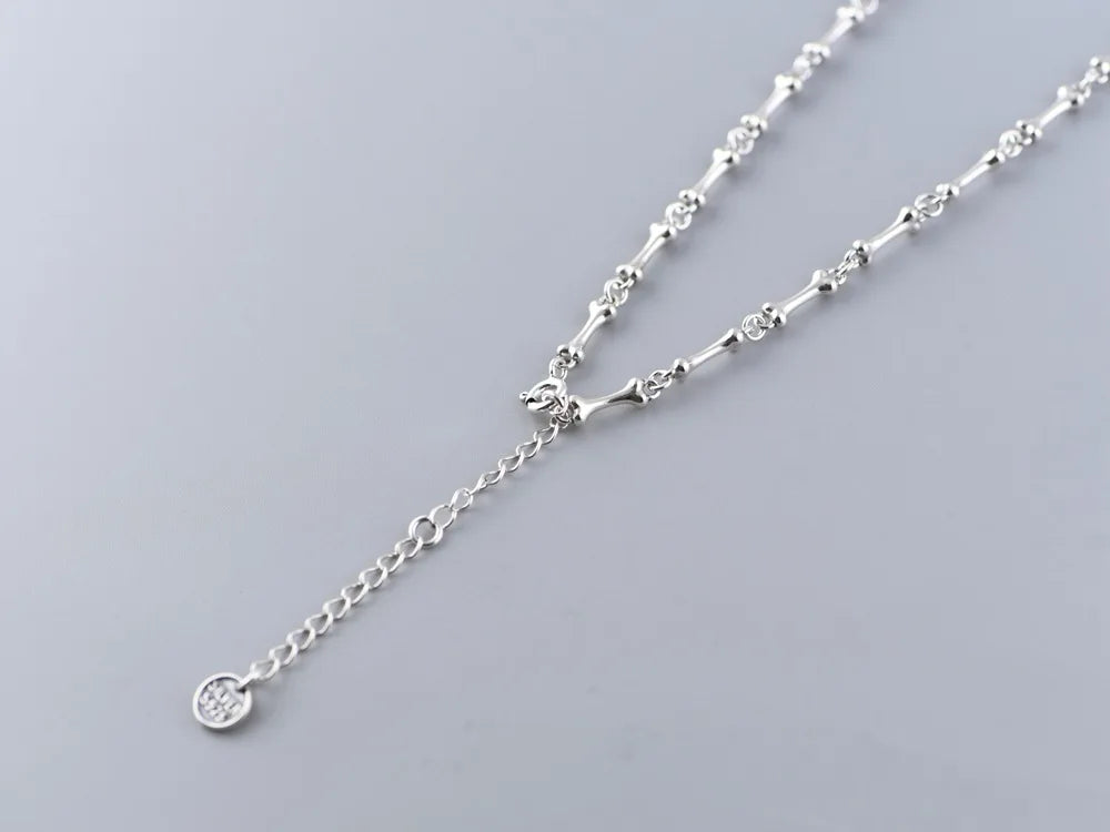 BOCAI 100% Real S925 Silver Jewelry Retro Creative Design Trendy Punk Skull Stick Bone Necklace for Woman