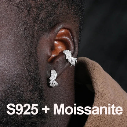 1pcs S925 Moissanite Thorns Circle Clip Earrings For Men No Pierced Iced Out Hip Hop Jewelry Male Rock Party Gift 2024 Trending