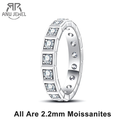 AnuJewel 2.2mm D Color Moissanite Princess Eternity Band Ring 925 Sterling Silver Wedding Band For Women Jewelry Wholesale