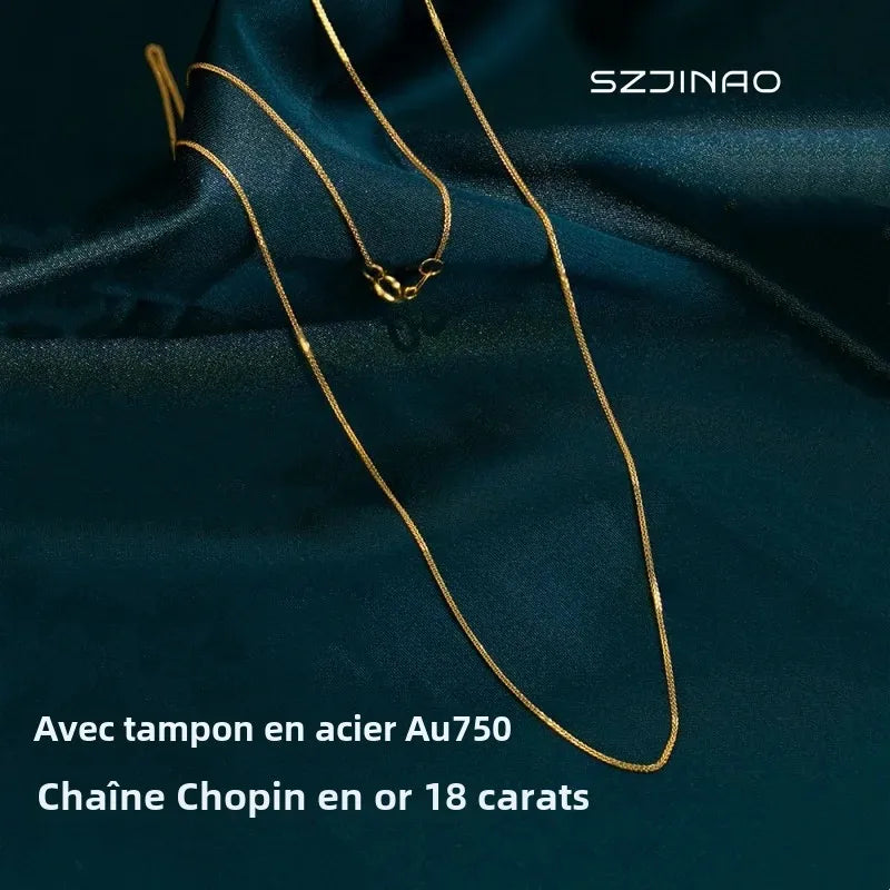18k Gold Necklace Chopin Chain Au750 Steel Stamp 100% Genuine for Women Anniversary Gift Trendy Jewelry Suitable for Pendants