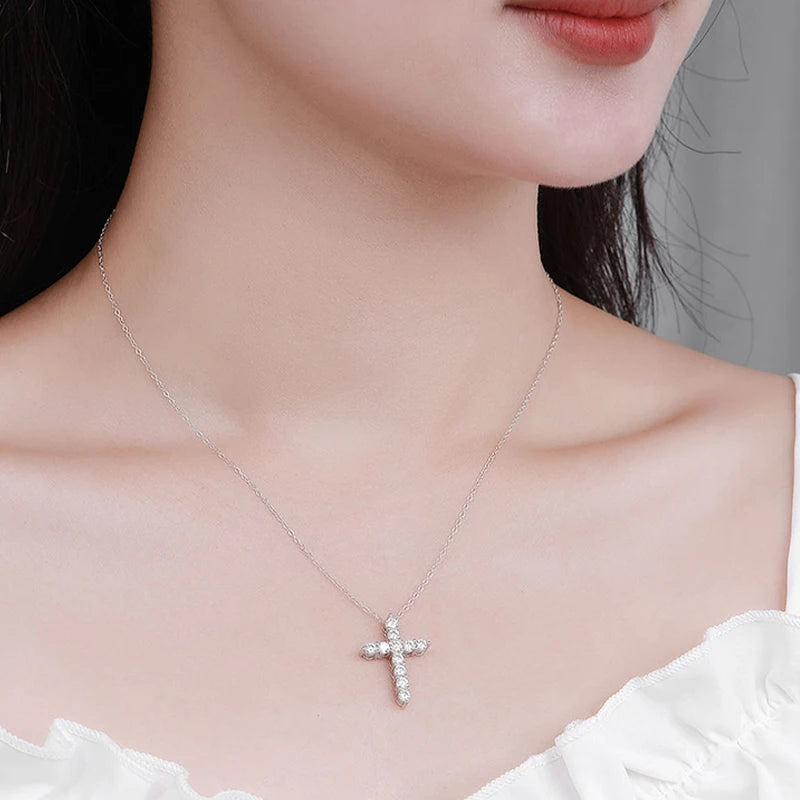 [Big Factory] Unisex Moissanite Diamond Cross Pendants For Women Original 925 Sterling Silver Yellow Men‘ s Diamond Chain Hiphop