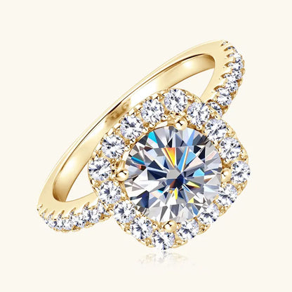 Anziw Real 2CT 8mm Round Moissanite Square Ring 925 Sterling Silver Luxury Brilliant Diamond Wedding Finger Rings Band For Women