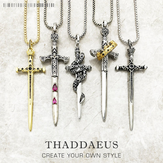 Sword Pendant Link Chain Necklace Summer Brand New Fine Jewelry Europe 925 Sterling Silver Vintage Gift For Women Men