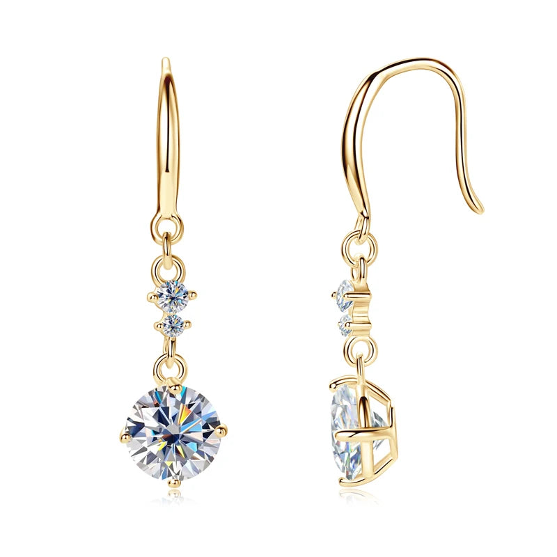 100% Real Silver 925 D Color 6.5mm Moissanite Diamond Hook Earrings Dangle Drop Earring for Women Wedding Jewelry Valentine Gift