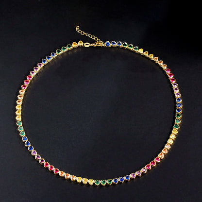 ThreeGraces Elegant Small Heart Shape Cute Lovely Multicolor CZ Tennis Choker Necklace for Women Fashion Party Jewelry PN120