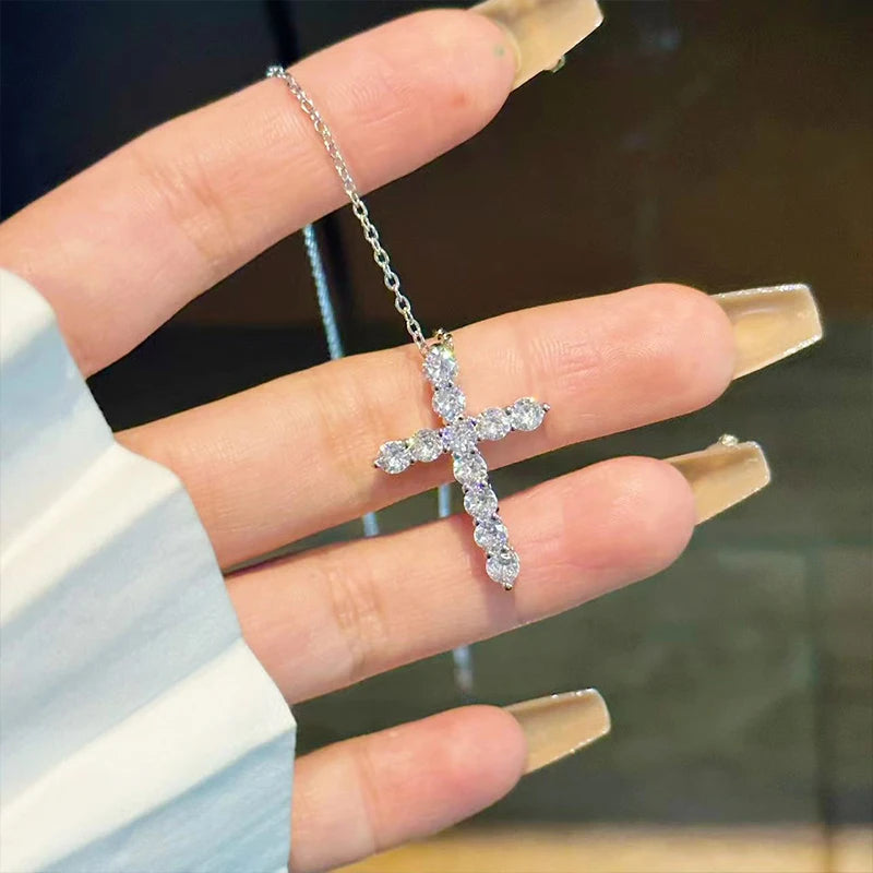 [Big Factory] Unisex Moissanite Diamond Cross Pendants For Women Original 925 Sterling Silver Yellow Men‘ s Diamond Chain Hiphop