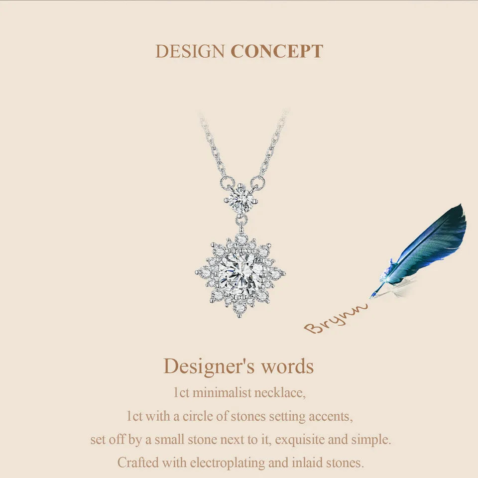 BAMOER Moissanite Halo Necklace for Women, 1 Carat Lab Grown Diamond 925 Sterling Silver Chain Necklace