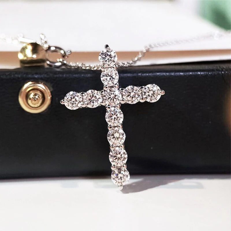 [Big Factory] Unisex Moissanite Diamond Cross Pendants For Women Original 925 Sterling Silver Yellow Men‘ s Diamond Chain Hiphop