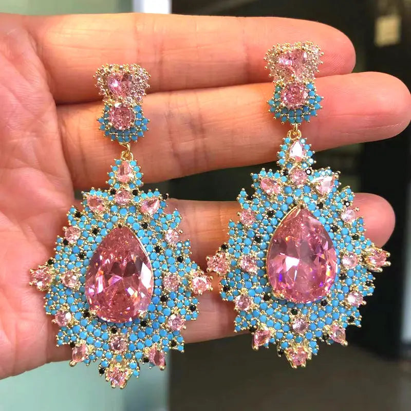 Bilincolor Fashion Elegant Pink and Blue Earring for Women