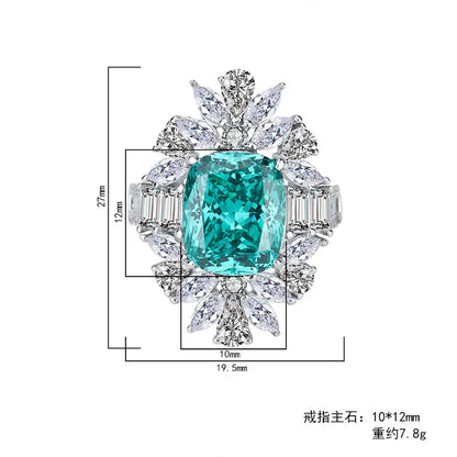 18K Gold Inlaid with PT950 Platinum Colored Gemstone Tourmaline Paraiba Mouth Jewelry Ring 10*12