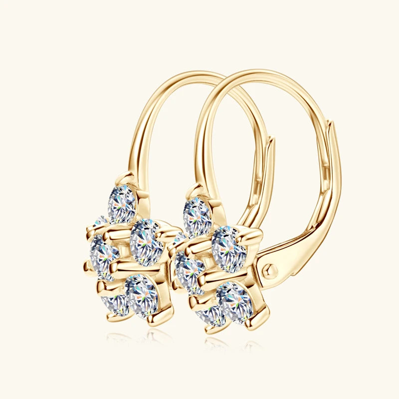 Original 925 Sterling Silver Flower Hoop Clip Earrings D0.60CT Full Moissanite Earrings for Women Wedding Jewelry Valentine Gift