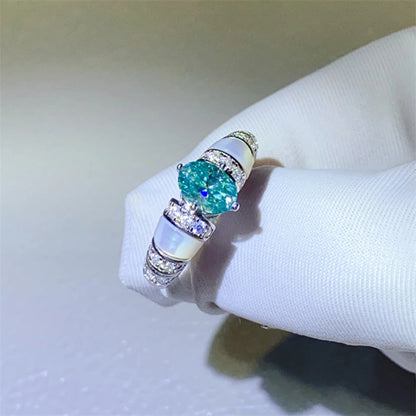 1CT Oval Moissanite Ring with Certificate Sparkling Pink Blue Diamond S925 Silver Wedding Band Engagement Fine Jewelry For Women