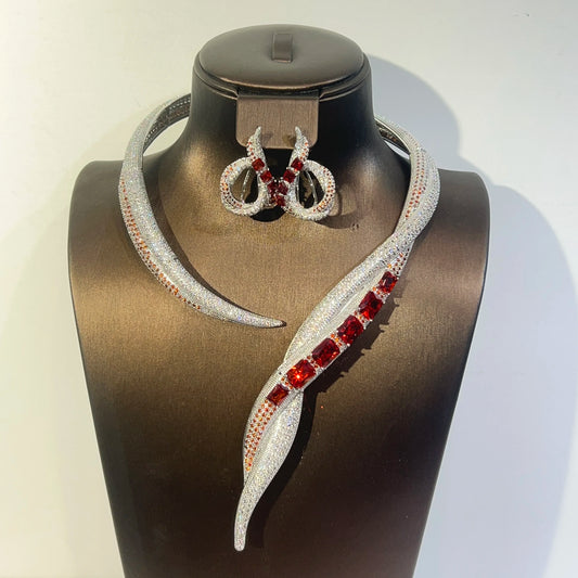 Uniquely Multicolor Designed Zircon Necklace Women Wedding Luxury Cubic Dubai Bridal Jewelry Set Suitable for V-neck Accessories