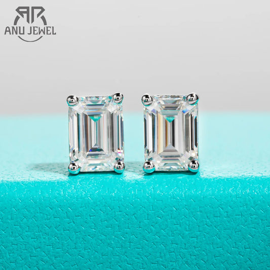 AnuJewel 10k Gold 4/2/1ct Emerald Moissanite Stud Earrings 10K Gold Post Anti-allergy Eearrings For Women Jewelry Wholesale