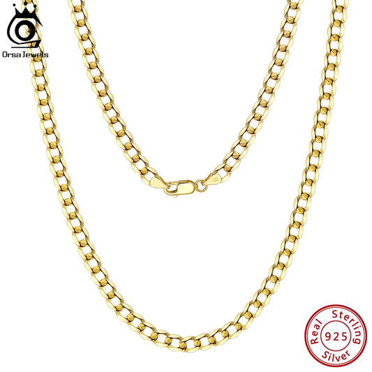 ORSA JEWELS 925 Sterling Silver Italian 3mm/5mm Cuban Link Curb Chain Necklace for Women Men Fashion Party Necklace Jewelry SC60