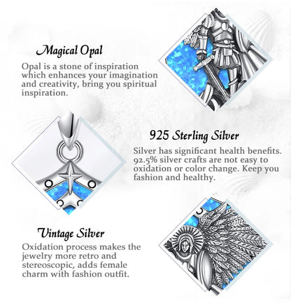 St Michael Pendant Eudora 925 Sterling Silver Archangel opal Amulet Necklace Religious Jewelry Gift for Men Women