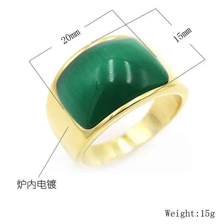 BOCAI 316l Titanium Steel Men's Rings Domineering Fashion Personaltiy Temperament Green Cat's Eye Gemstone Finger Ring