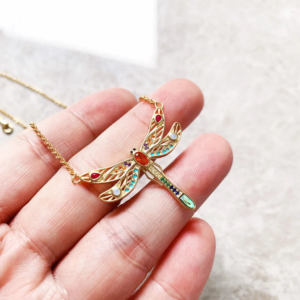 Necklace Large Dragonfly Brand New Link Chain Fine Jewelry Europe 925 Stering Silver Bohemia Happy Gift For Women