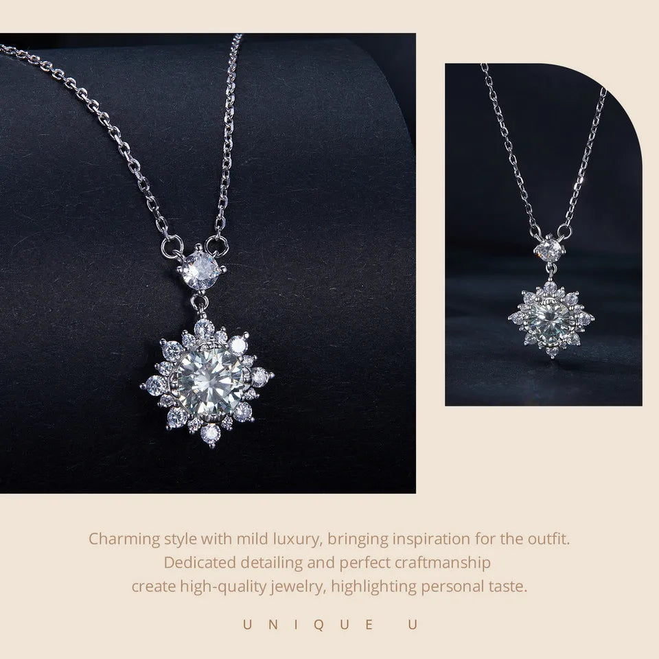 BAMOER Moissanite Halo Necklace for Women, 1 Carat Lab Grown Diamond 925 Sterling Silver Chain Necklace