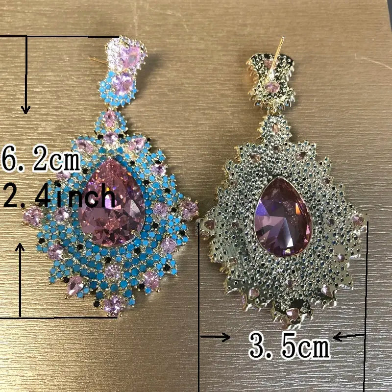 Bilincolor Fashion Elegant Pink and Blue Earring for Women