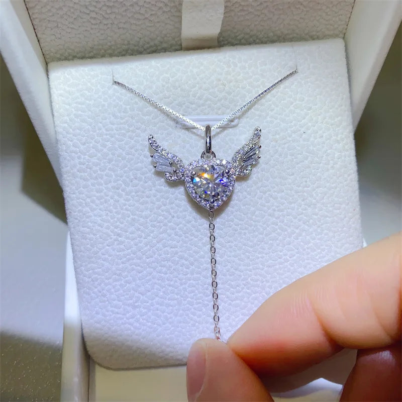 2024 New DJMAX 1ct Moissanite Necklace For Women Original 925 Sterling Silver Elegant Sweet Lady's Angel Moissanite Necklace