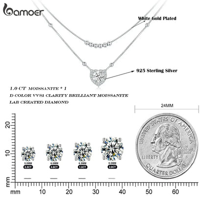 Bamoer 925 Sterling Silver Halo Heart Moissanite Pendant Necklace Double-layer Necklace for Women Valentine's Day Gift