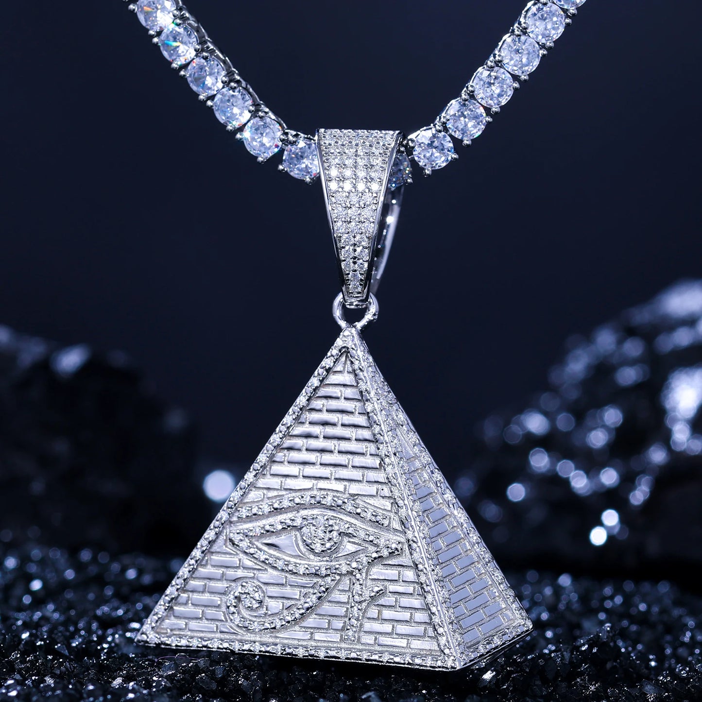 925 Hip Hop Sterling Silver Egyptian Pyramid Eye Of Horus Pendant Necklace Iced Out Micro Paved D Color Moissanite Charm Jewelry