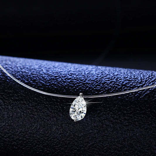 Real Moissanite 1 carat Pear Shaped Diamond Pendant Necklace Clear Fishing Line Lnvisible Clavicle Chain Women Necklace Jewelry