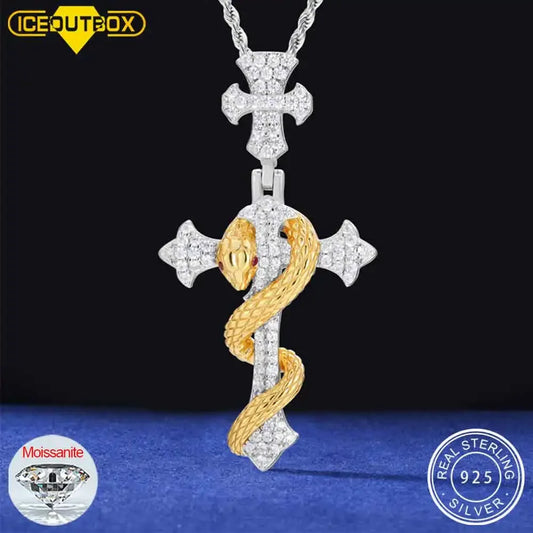 2025 New Snake Winding Cross Pendant Necklace For Men Women 925 Sterling Silver Moissanite Iced Out Bling Hip Hop Jewelry Gifts