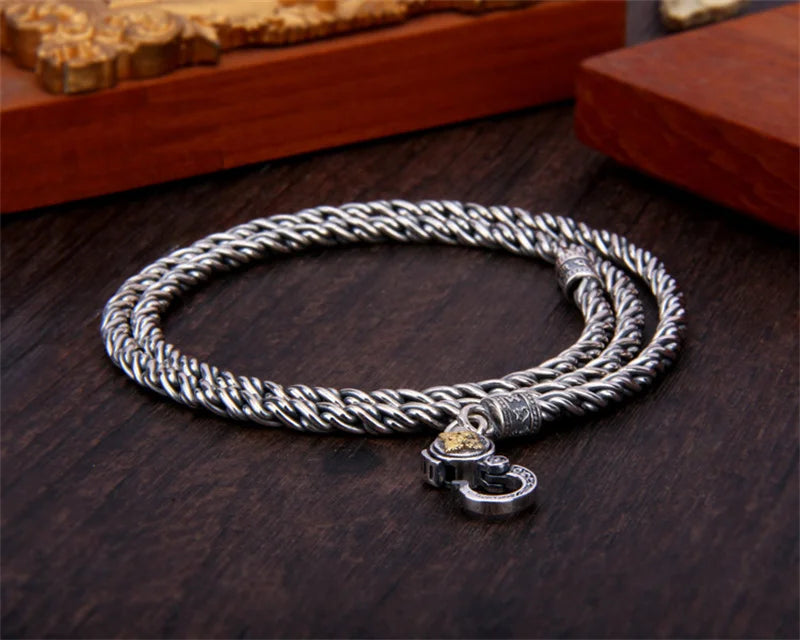 BOCAI S925 Sterling Silver Necklace for Men Women New Vajra Pestle Six Syllable Mantra Weaven-Chain Pure Argentum Jewelry