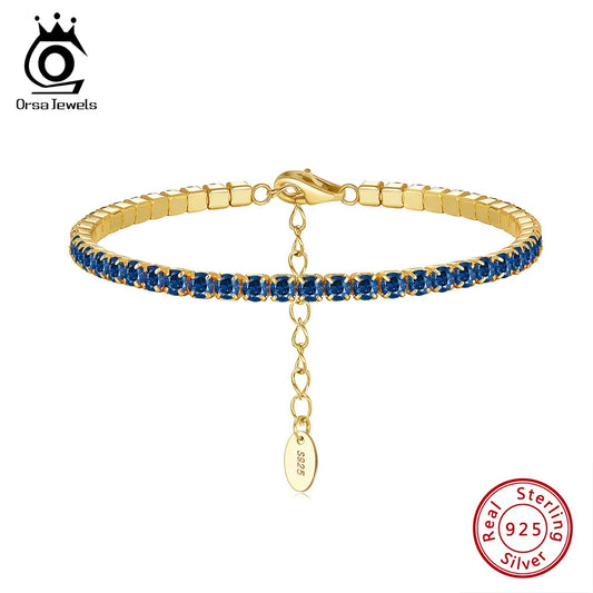 ORSA JEWELS 925 Sterling Silver Brilliant Tennis Bracelet 3.0mm Bezel Setting CZ for WomenChain Bracelet Luxury Jewelry SB192