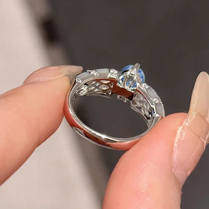 1CT Oval Moissanite Ring with Certificate Sparkling Pink Blue Diamond S925 Silver Wedding Band Engagement Fine Jewelry For Women