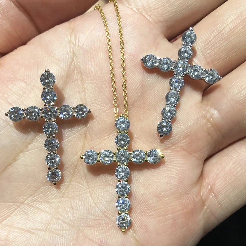 [Big Factory] Unisex Moissanite Diamond Cross Pendants For Women Original 925 Sterling Silver Yellow Men‘ s Diamond Chain Hiphop