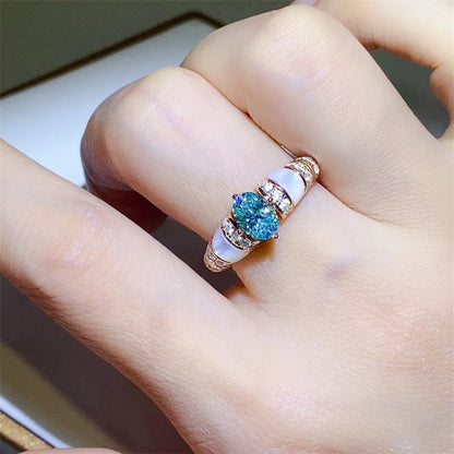1CT Oval Moissanite Ring with Certificate Sparkling Pink Blue Diamond S925 Silver Wedding Band Engagement Fine Jewelry For Women