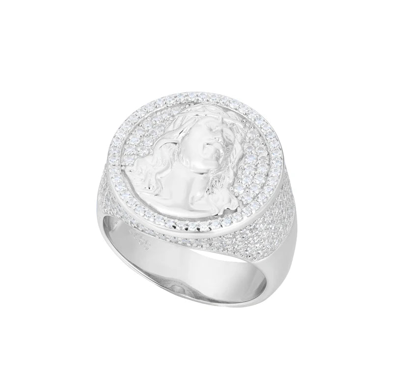 New S925 Moissanite Jesus Head Ring Men Women Fashion Religious Amulet Accessories Hip Hop Punk Iced Out Sterling Silver Jewelry