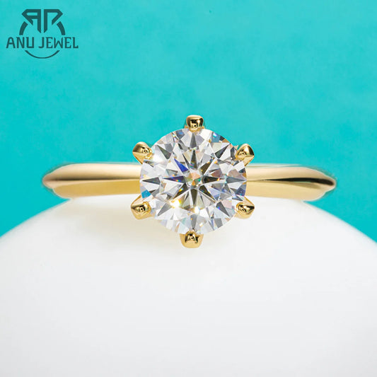 AnuJewel Yellow Gold Plated 2ct 3ct D Color Moissanite Engagement Solitaire Rings For Women GRA Cer Customs Jewelry Wholesale