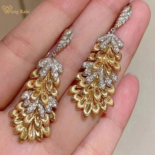 Wong Rain 18K Gold Plated 925 Sterling Silver Sparkling Lab Sapphire Gemstone Vintage Drop Earrings Fine Jewelry For Women Gifts