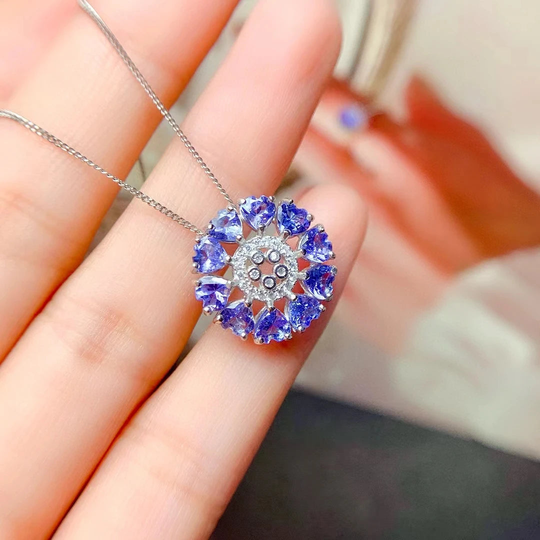 Pure 925 Silver Tanznaite Pendant 4mm Total 3ct Natural Tanzanite Bridal Necklace Pendant 18K Gold Plated Gemstone Jewelry