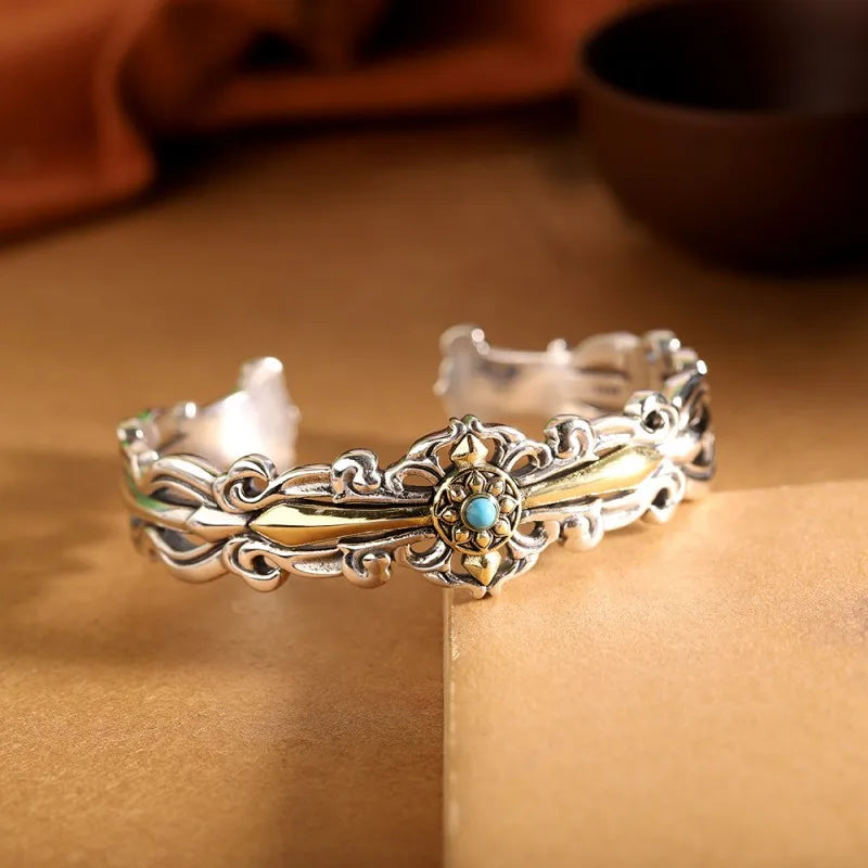 BOCAI New S925 Silver Personalized Simple Fashion Cross Sunflower Bracelet Men's Gift Free Shipping