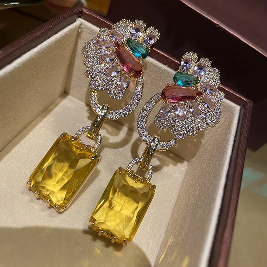 Bilincolor Long Colored Butterfly Crystal Earrings for Women